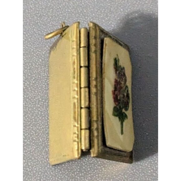 Vintage Enamel Book Locket Floral Design Romantic Sweetheart - Picture 7 of 8